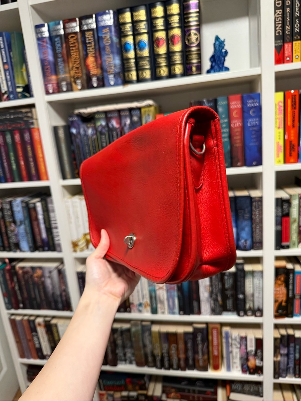 LISETTE Red Suede and Leather Zip Pouch with Gold Plaque - Picture 2 of 9